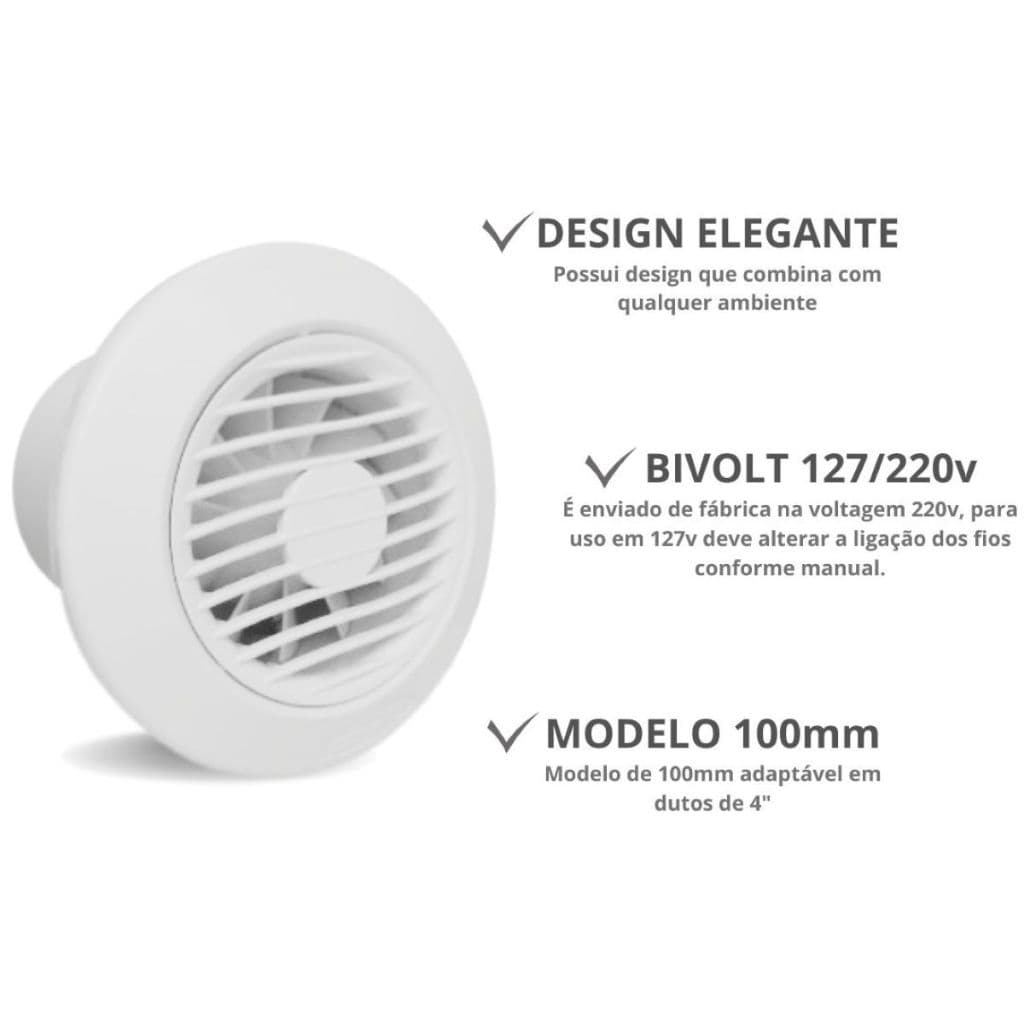 Exaustor Banheiro Lavabo Closet Teto Parede Sicflux Silencioso 127V/220V 100mm