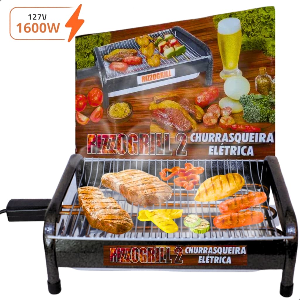 Churrasqueira Elétrica Portátil Gourmet Grande Com Pés Alumínio 110v Anti Fumaça 1600w 40cm Grill