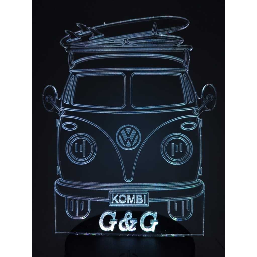 Luminária de mesa Kombi com nome personalizado 16 cores e controle remoto