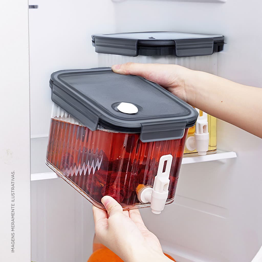 Suqueira com Torneira Reservatório 2,5 Litros Dispenser Refresqueira Bebidas Água Sucos Plástico Transparente Geladeira