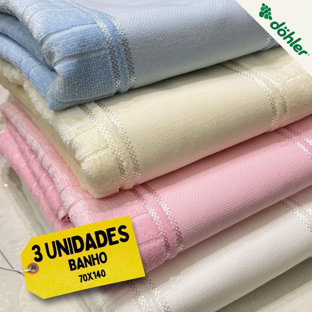 Kit 3 Toalhas de Banho Dohler Bordar na Máquina ou Pintura Velour Artesanal 70x140c