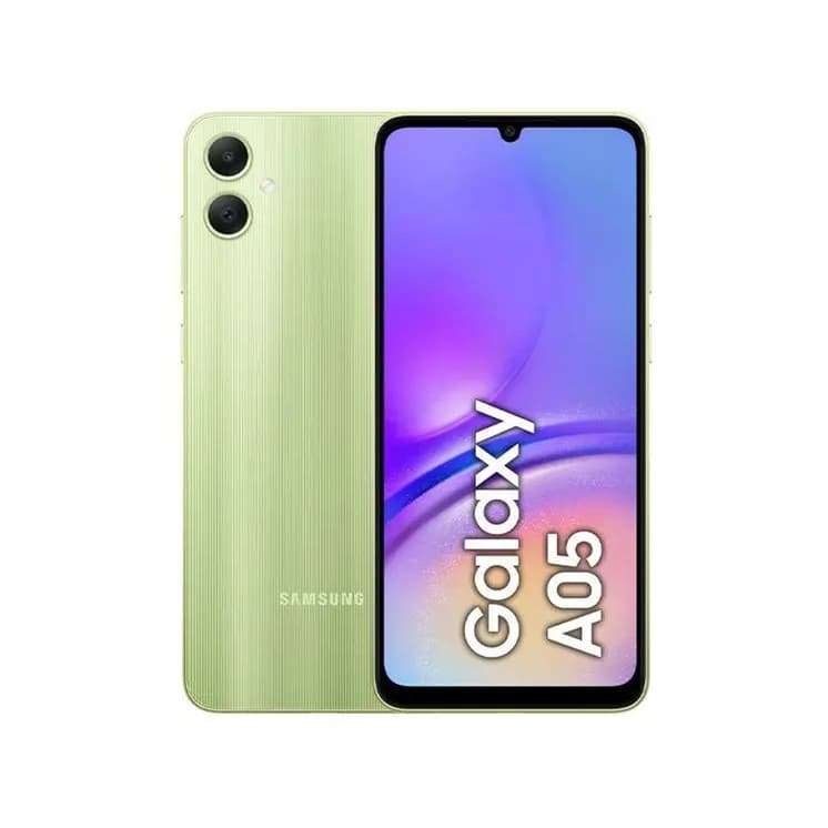 Smartphone Samsung Galaxy A05 verde com câmera dupla e logo na traseira