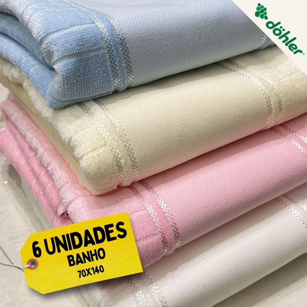 Kit 6 Toalhas de Banho Dohler Bordar na Máquina ou Pintura Velour Artesanal 70x140cm
