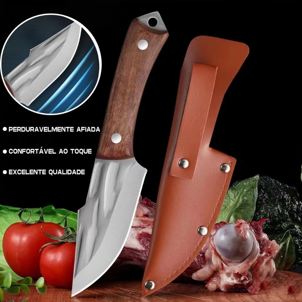 Faca de desossa profissional, cutelo de carne, faca de cozinha de aço inoxidável, faca mongol com bainha