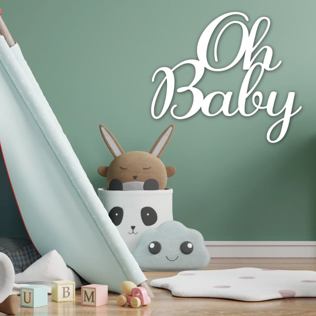 Placa Oh Baby MDF Decorativa Chá De Revelação Chá De Bebê Festa Maternidade Branco