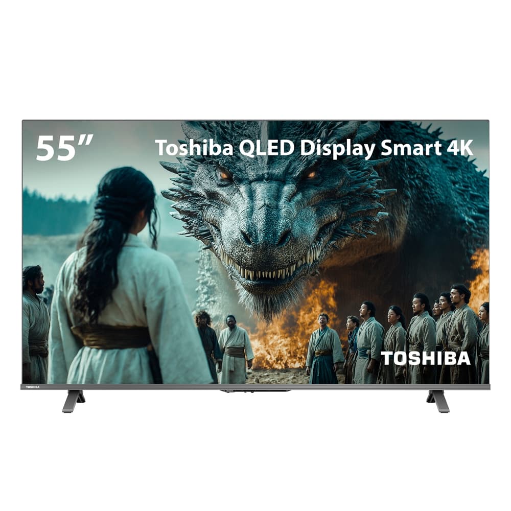 Smart TV QLED 55'' 4K Toshiba 55C450NS com cena de terror na tela
