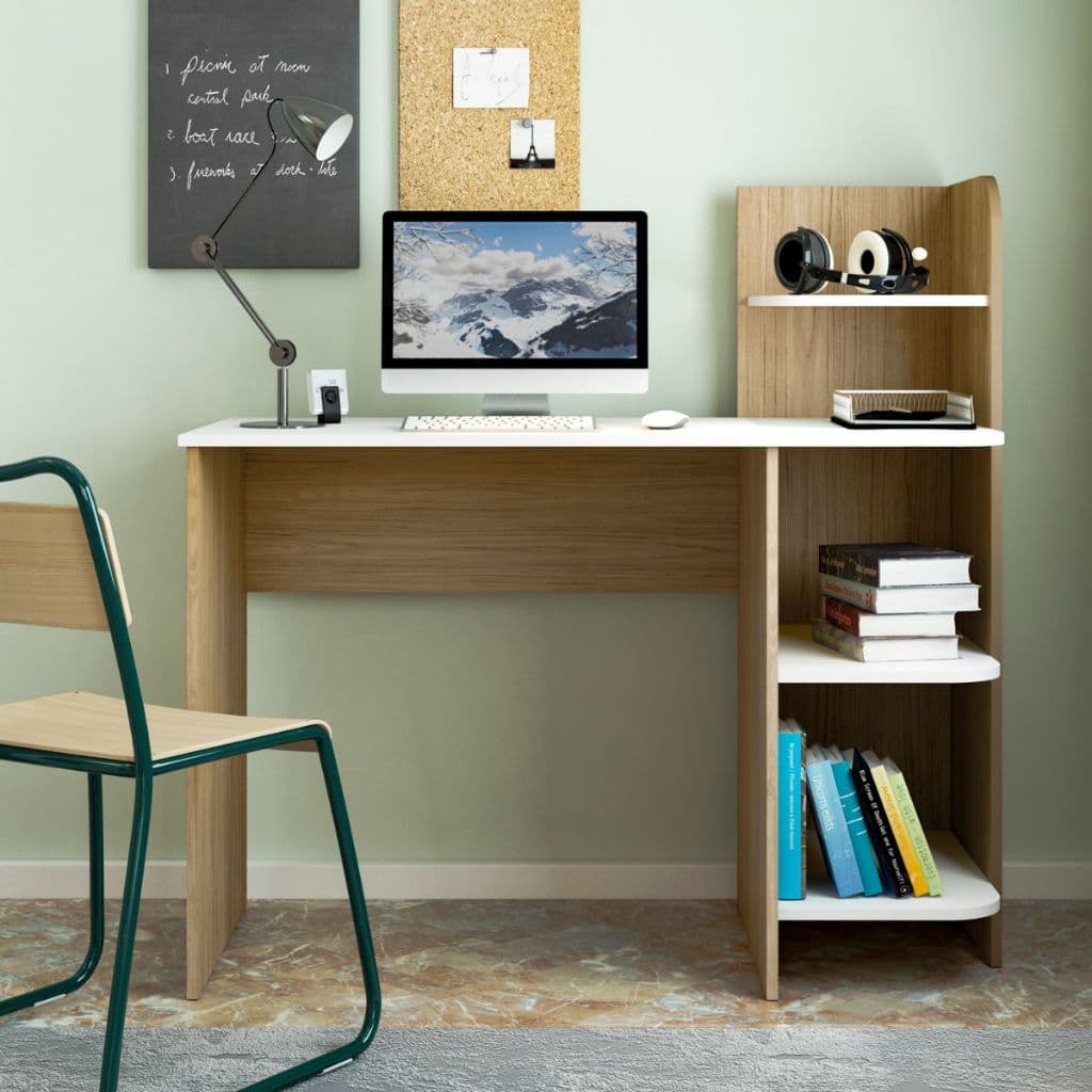 Mesa Escrivaninha Industrial Home Office Mesa de Computador MDF e MDP Com Prateleiras