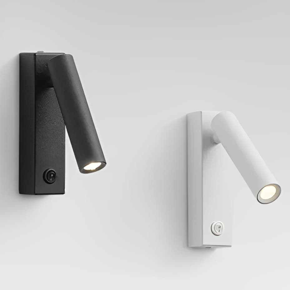 Arandelas de parede para leitura LED articulável, branco quente, facho direcionável, botão de controle.