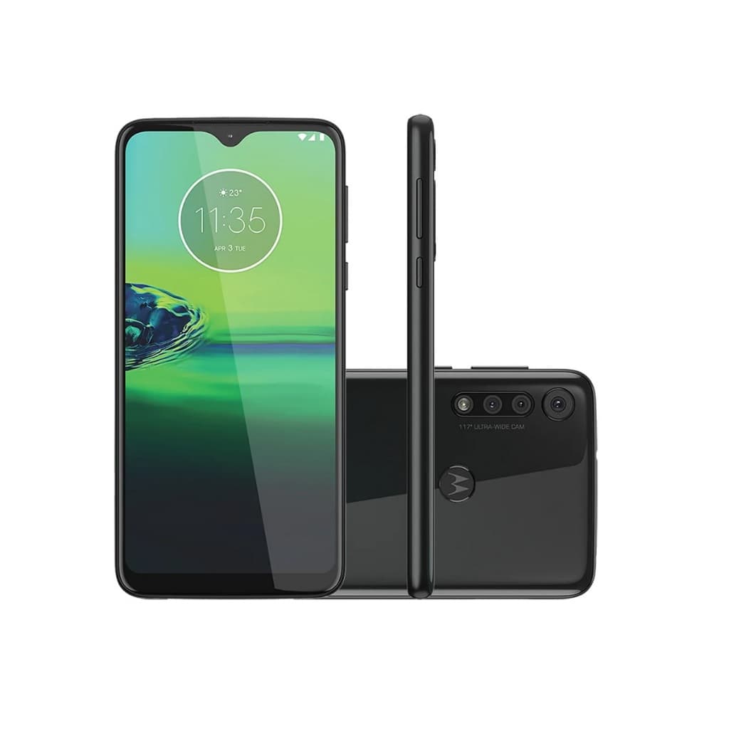 Motorola Moto G8 Play 32GB, smartphone preto com tela frontal e câmera traseira