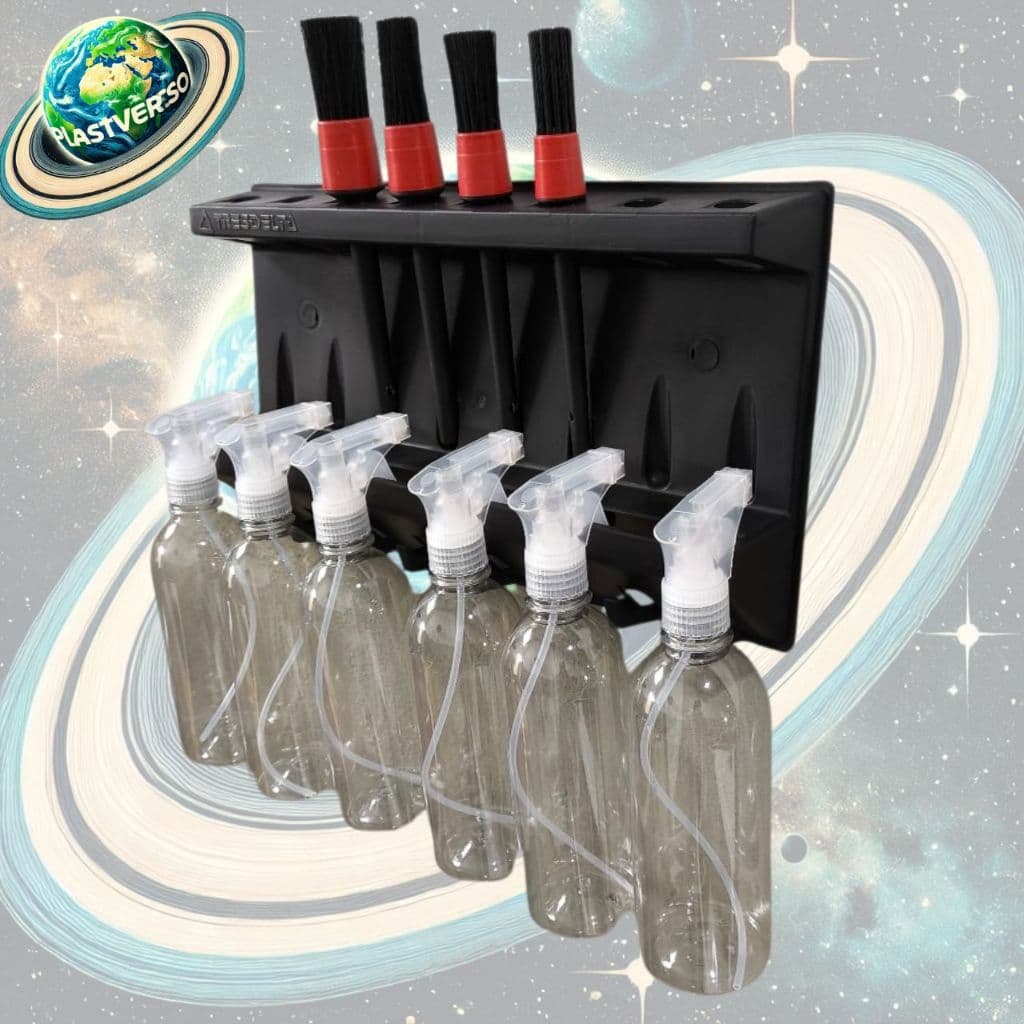 Organizador para estética com suporte para borrifadores e escovões, fundo com design de planetas