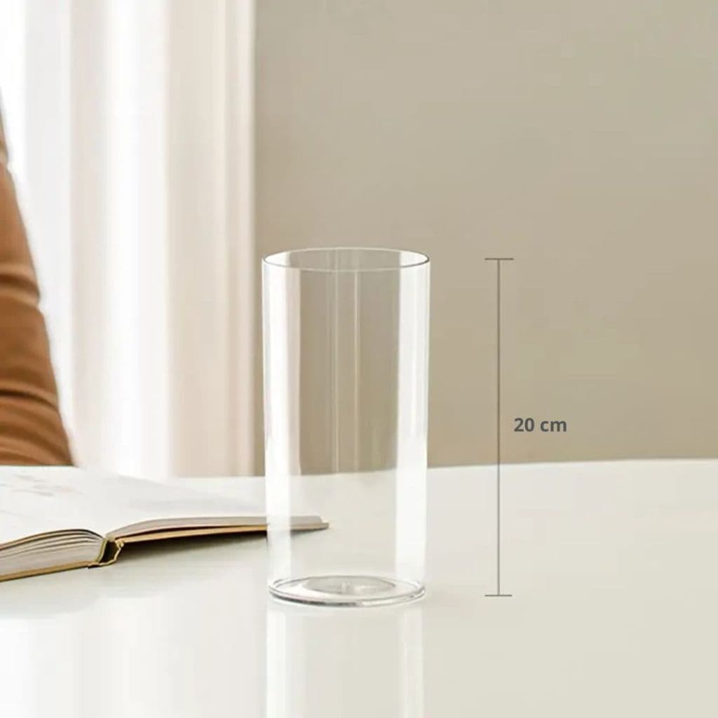 Vaso cilíndrico transparente de vidro 20 cm x 10 cm