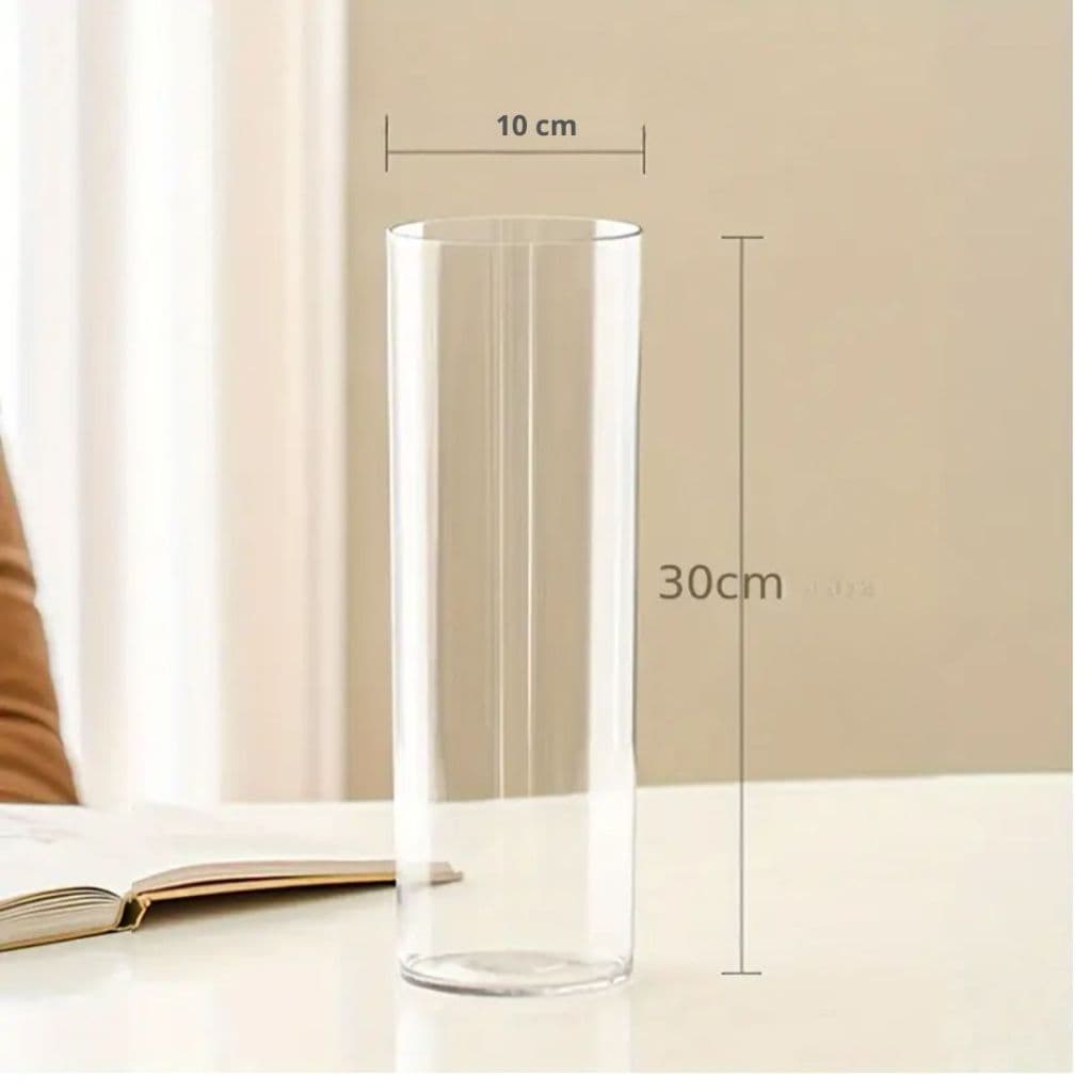 Vaso de vidro cilíndrico transparente 30cmx10cm para decoração de plantas e flores