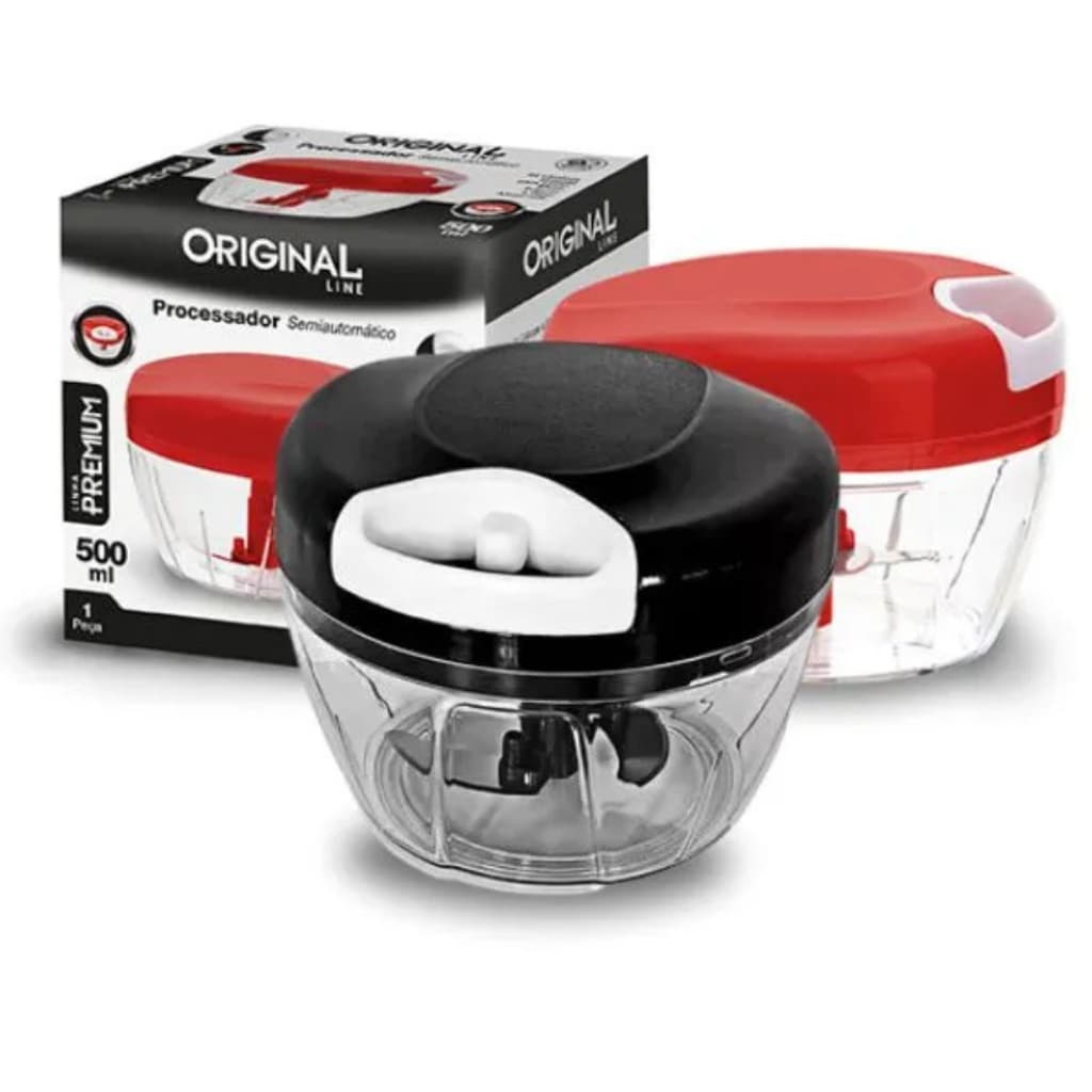 Processador de Alimentos Semiautomático Preto e Vermelho 500ml Original Line