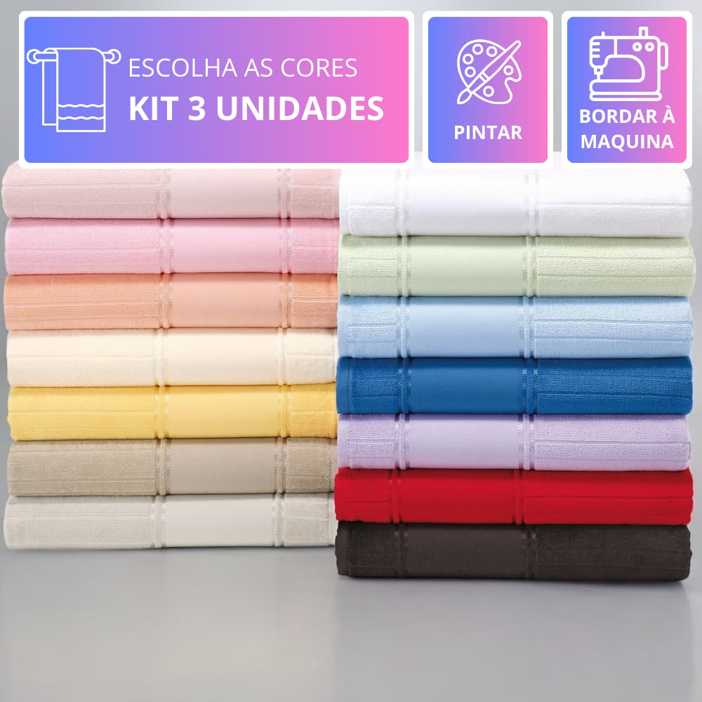 Kit 3 Toalhas Banho Grande Dohler Velour Artesanalle - Cores Pastel e Vibrantes