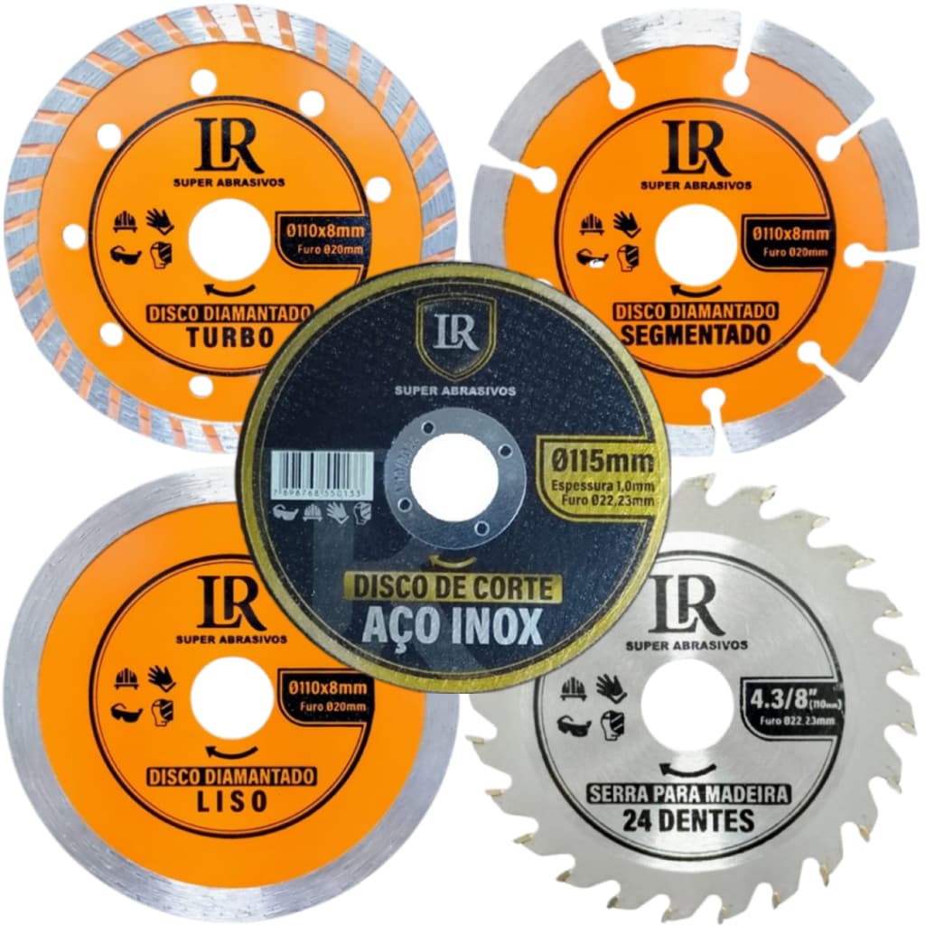 Kit 5 peças discos diamantados e serra circular para madeira, LR