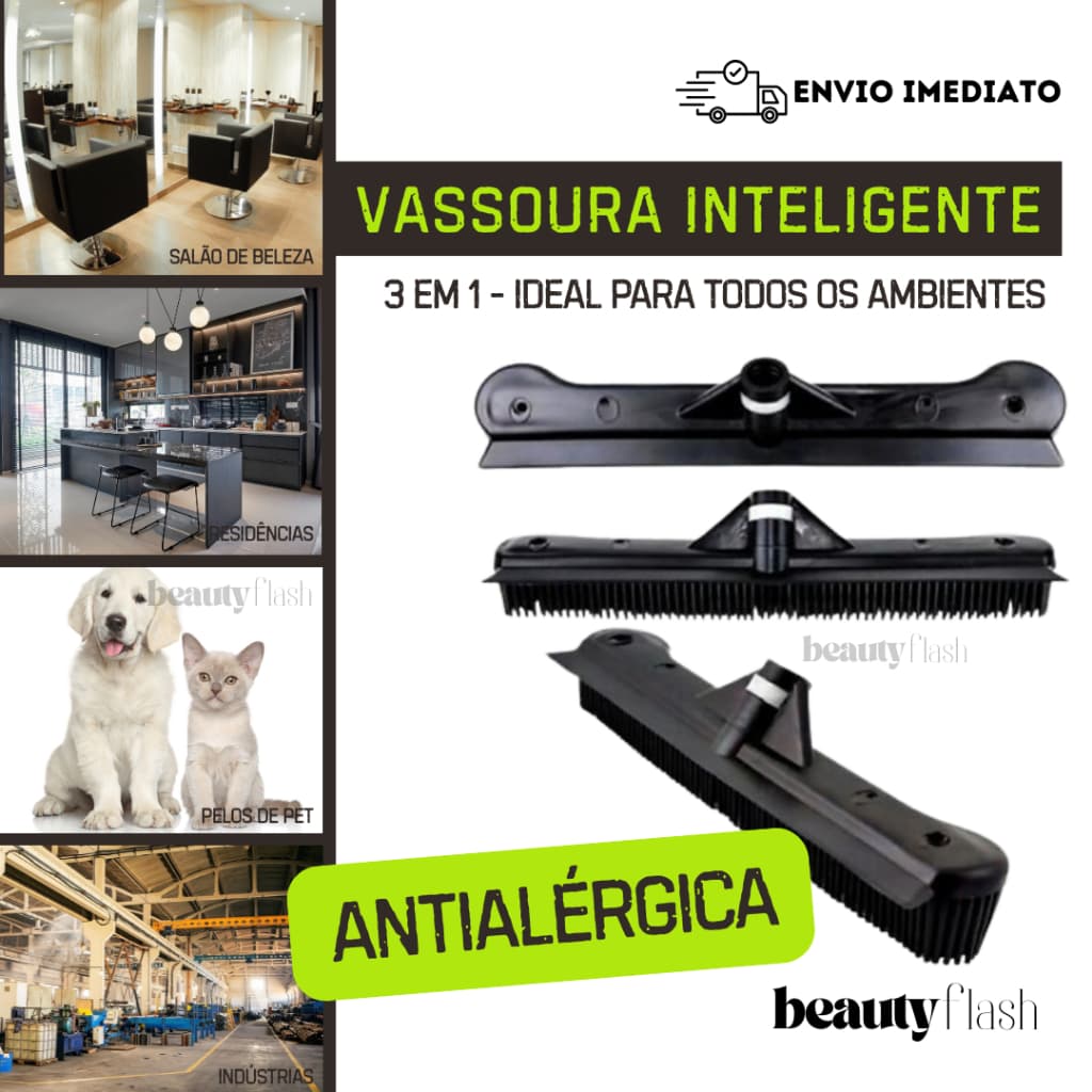 Vassoura Inteligente 3 em 1 Antialérgica para Ambientes Domésticos e Profissionais
