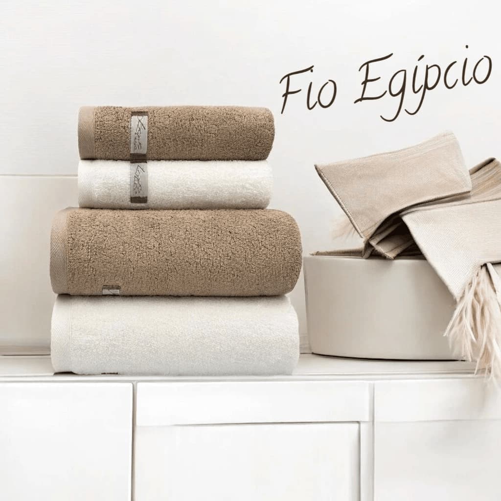 Kit de toalhas de banho e rosto de algodão egípcio felpudas Quefren, 2 de banho e 2 de rosto, bege
