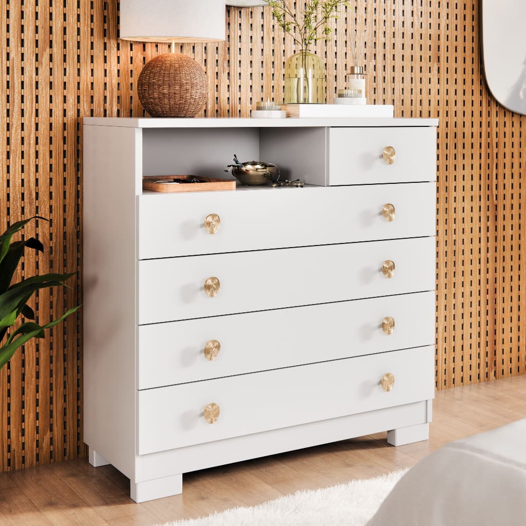 Cômoda Select 5 Gavetas Nicho MDF MDP Multiuso para Quarto Casal Infantil Organizadora Amadeirada