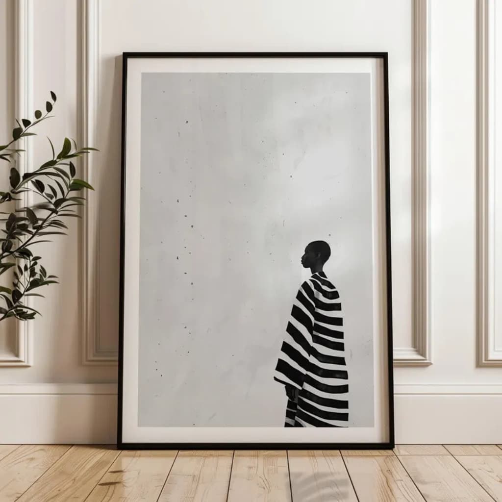 Quadro decorativo minimalista em preto e branco com mulher de perfil