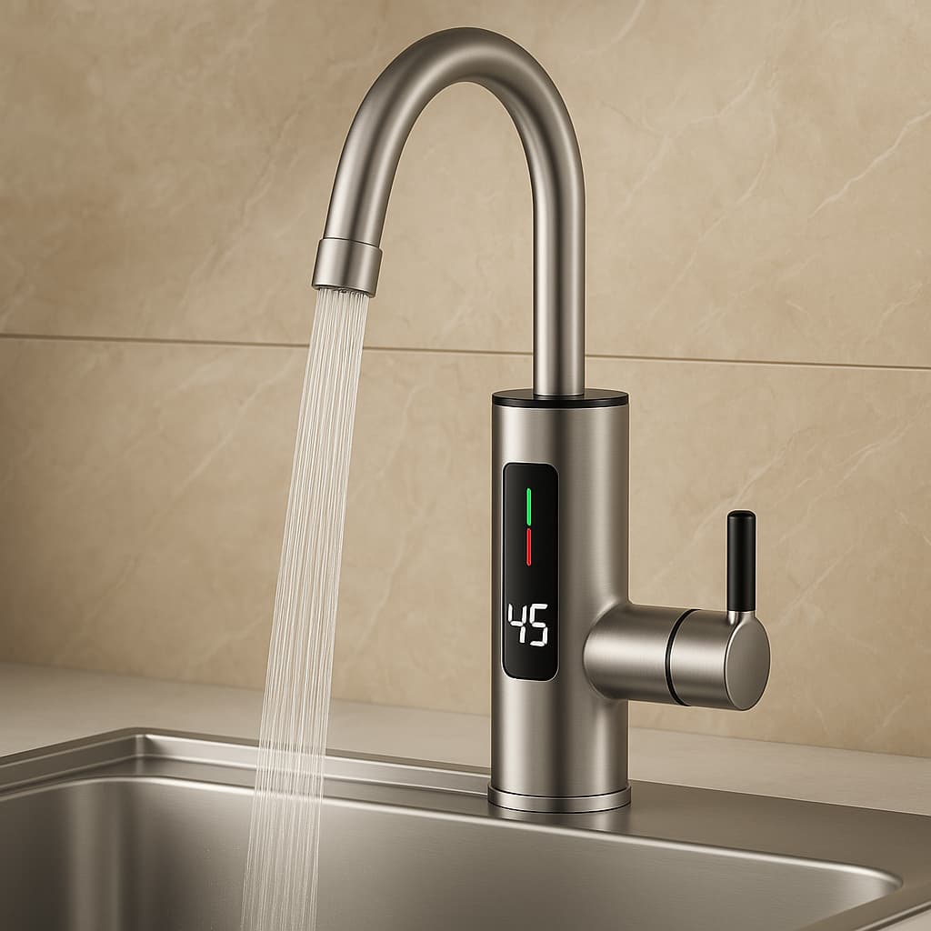 Torneira Elétrica Gourmet para Cozinha Banheiro Com Visor de Temperatura Regulagem e Giratória 360° Aço Inoxidável Inox