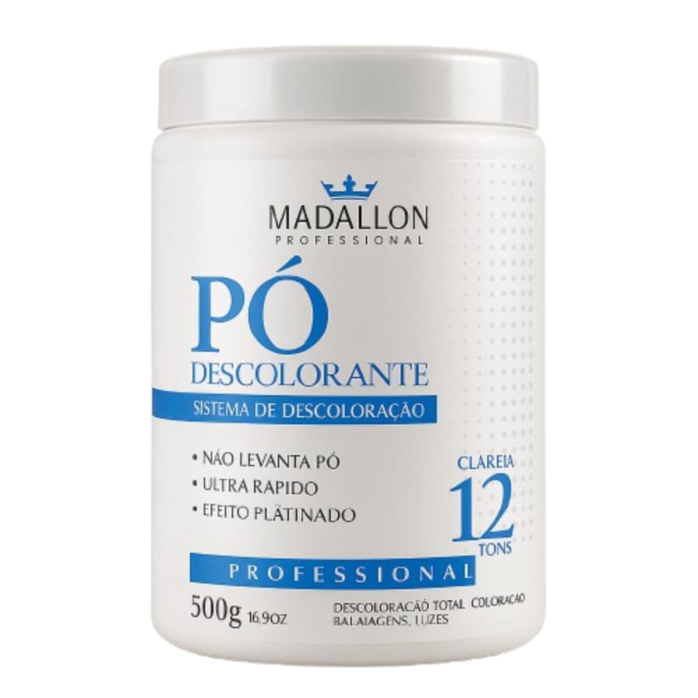 Pó Descolorante Platinado Clareia Até 12 Tons Dust Free Efeito Rápido Madallon 500g