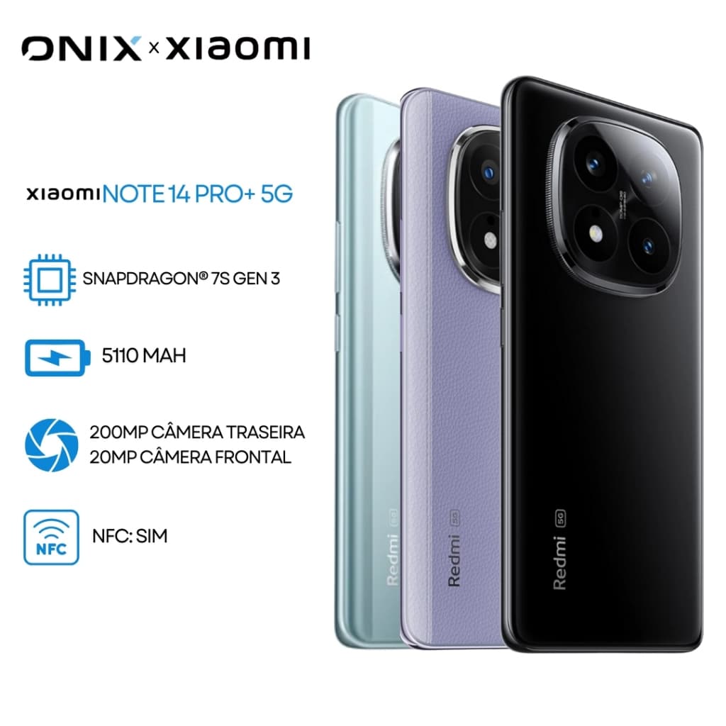 Smartphone Redmi Note 14 Pro+ 5G 256GB e 8GB RAM, versão global, câmera 200MP, processador Snapdragon 7s Gen 3, bateria 5110 mAh