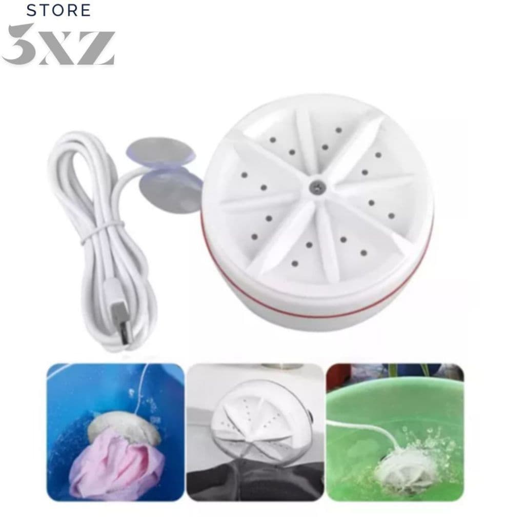 Mini máquina de lavar roupas portátil branca com compartimento transparente e cabo branco
