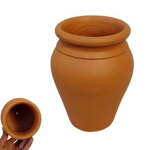 Vaso porrão de barro marrom com furo de 21 cm de altura, ideal para plantas.