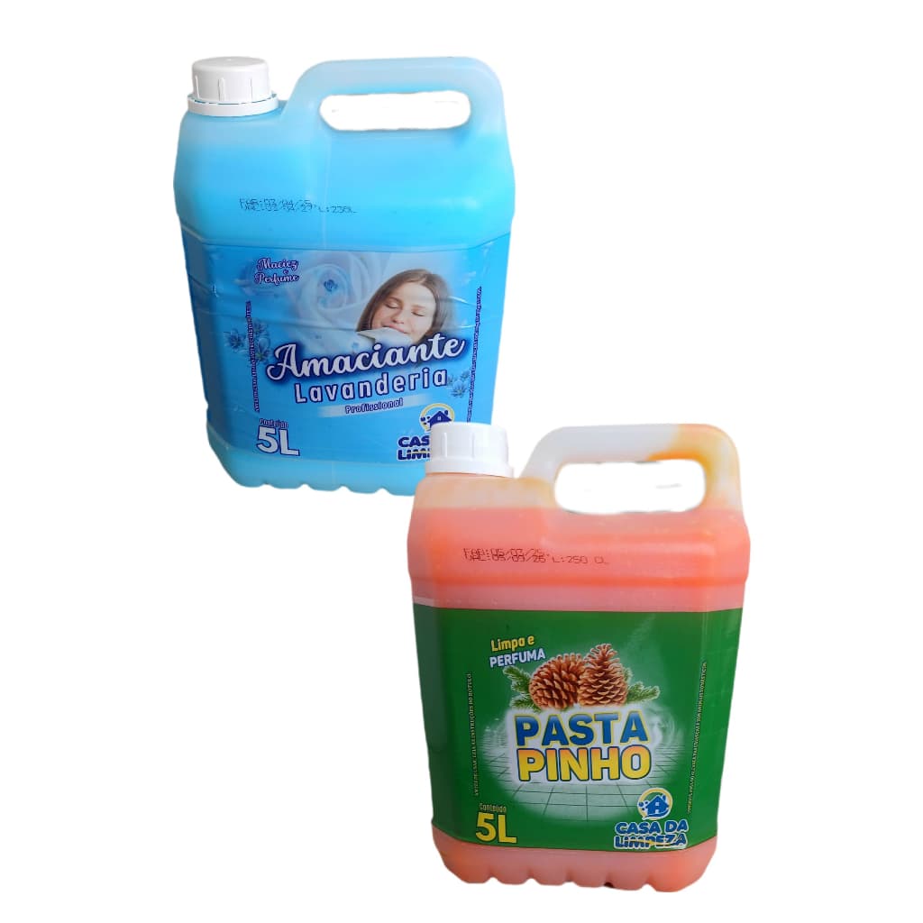 Kit Limpeza Amaciante Roupa E Pasta Pinho Concentrado 5 Lts