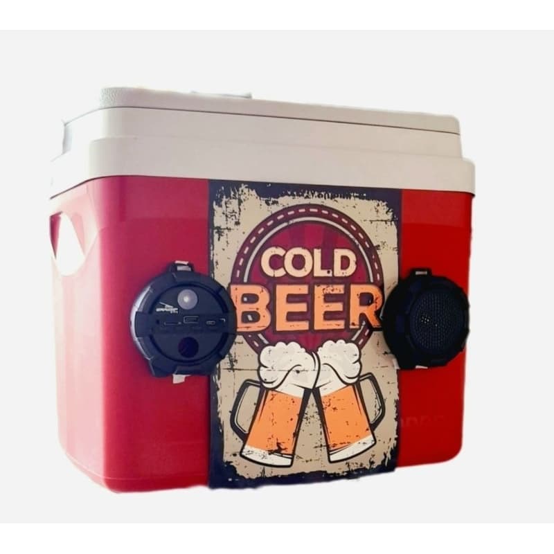 Caixa térmica cooler personalizada com som 32L vermelho com design cold beer