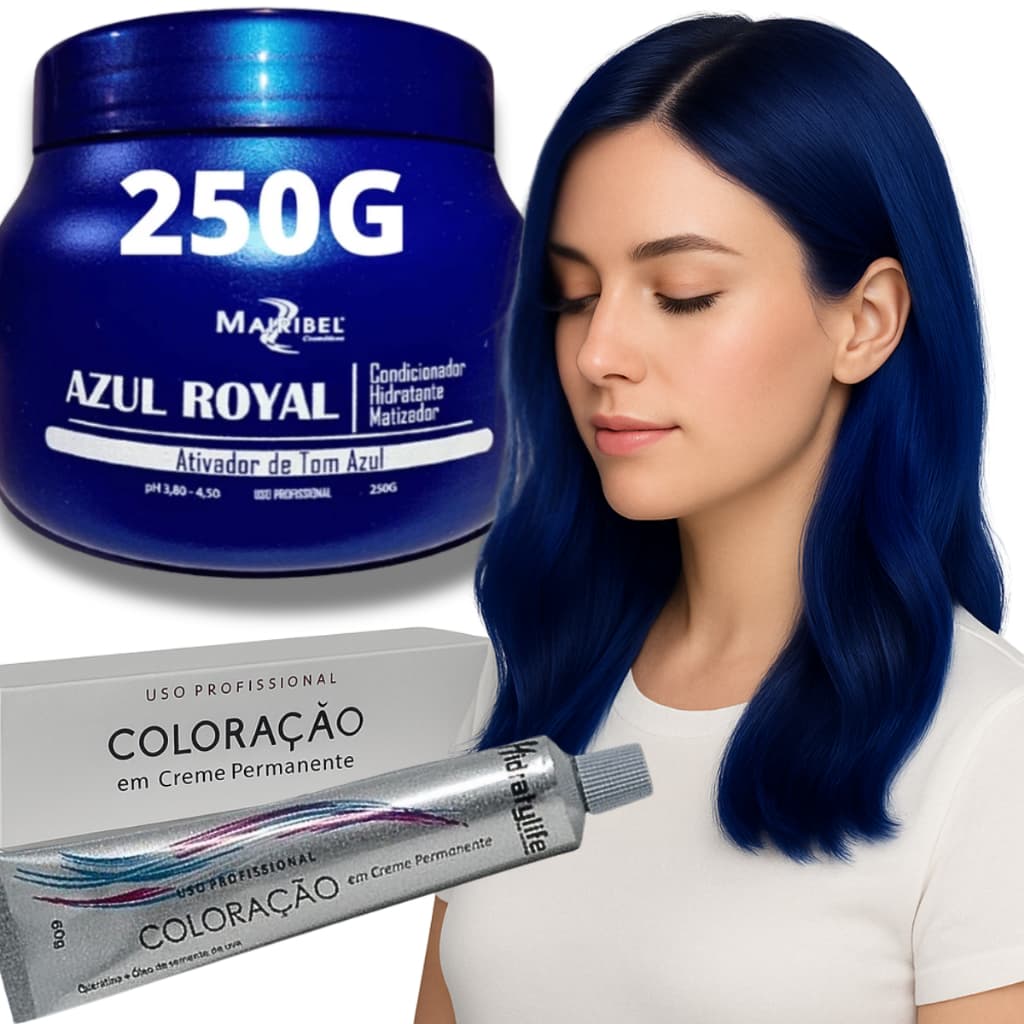 Cabelo Azul Incrível | Tinta Colorante + Matizador 250gr + Água Oxigenada | A Beleza que Você Merece