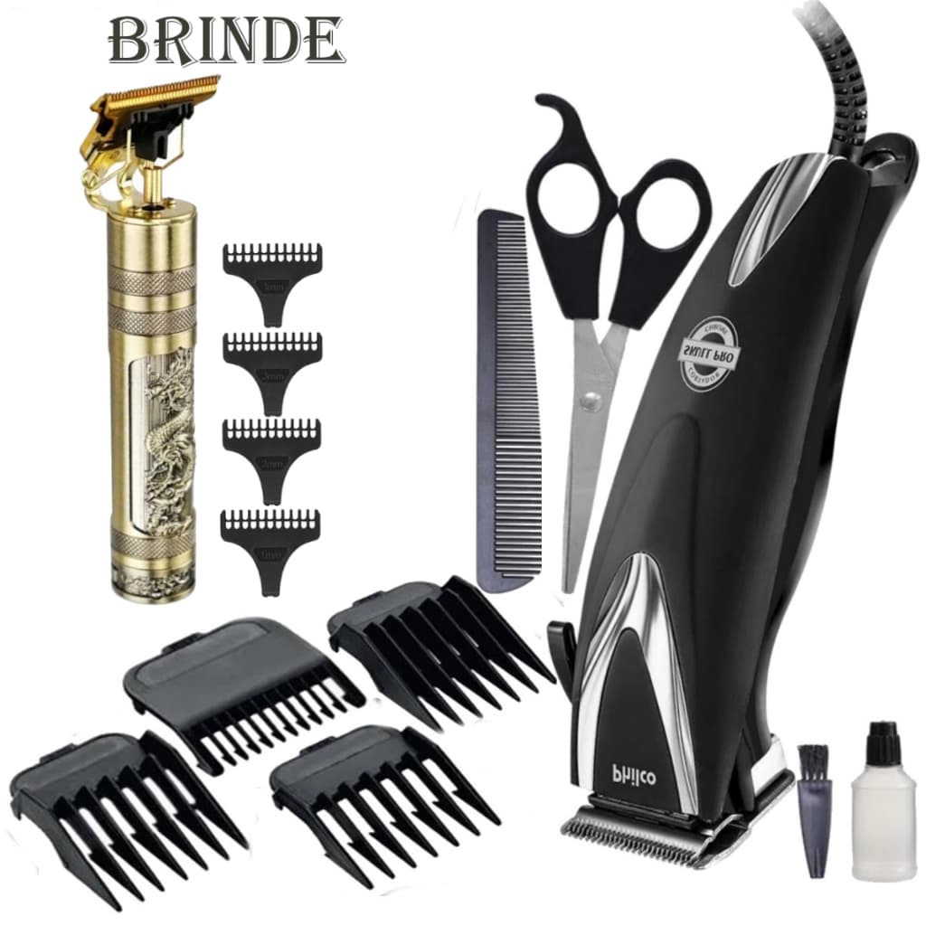 Maquina De Cortar Cabelos Philco Profissional 18w Regulagem Inox Cortador Aparador Acabamento Pelos Titanium