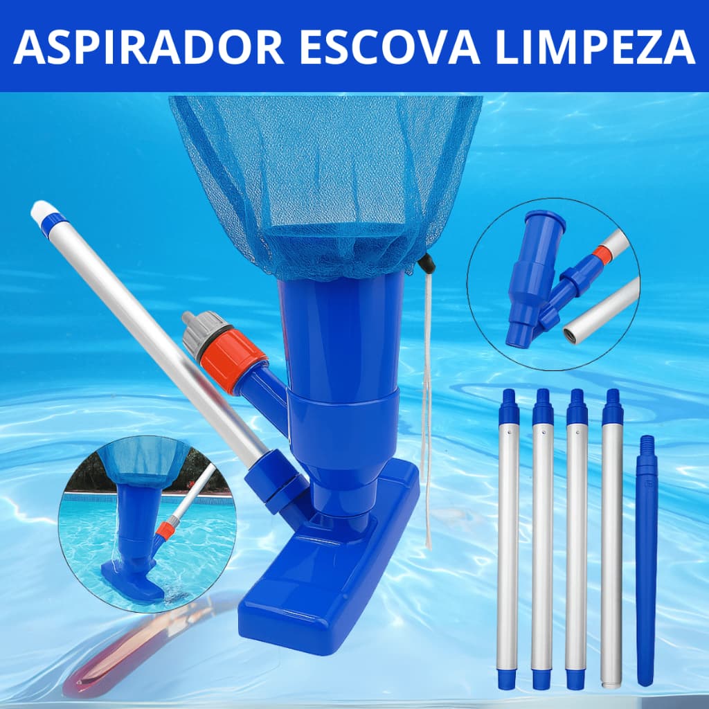 Aspirador para Piscinas Pequenas com Kit de Limpeza - Azul