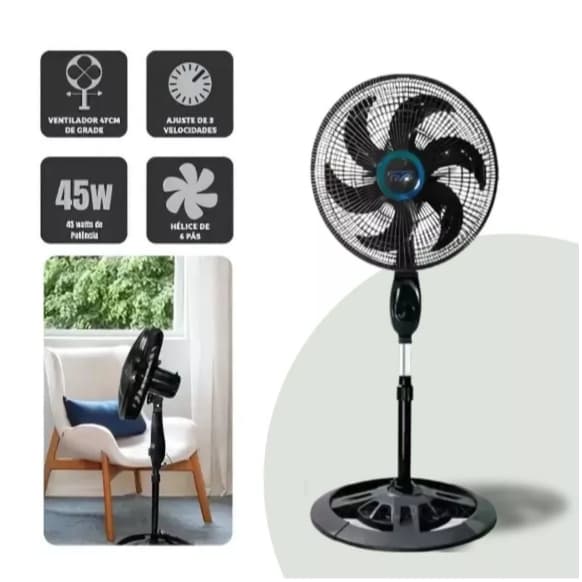 Ventilador De Coluna De Chão Turbo Vento Forte 3 Velocidades 110v/220v