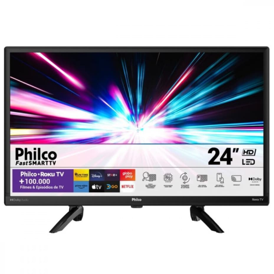 Smart TV 24" Philco HD Led Roku TV Dolby Áudio - PTV24G5YR2CP