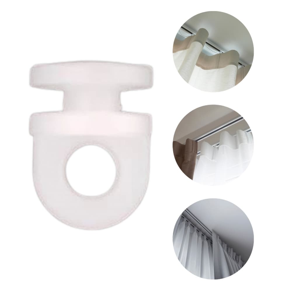 Suporte deslizante para cortinas branco com três miniaturas de uso