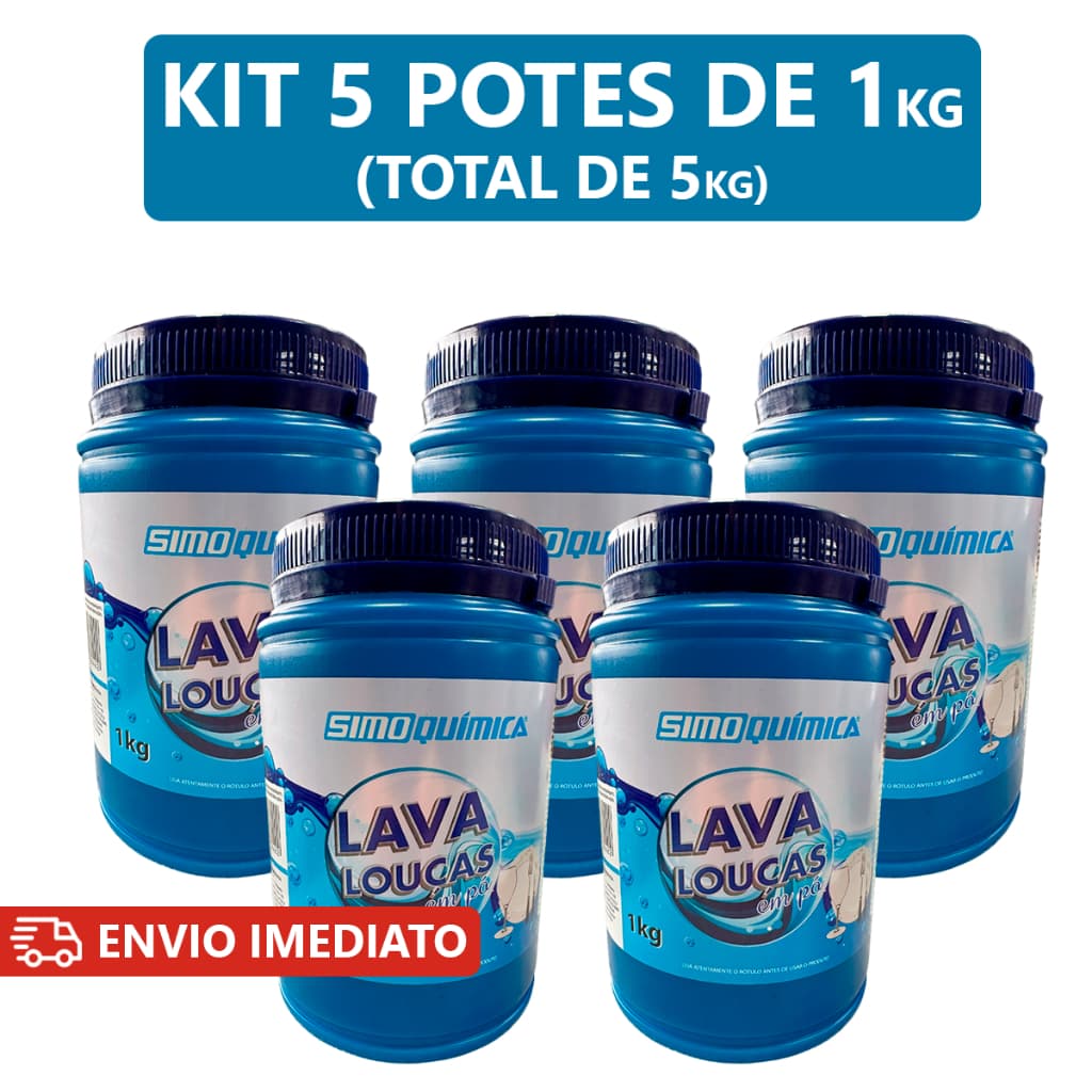 Kit com 5 potes de 1kg de sabão em pó para máquina de lavar louças Simoquímica