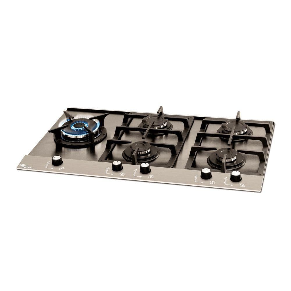 Cooktop a Gás Fischer 5 Bocas Tripla Chama Platinium com Trempe de Ferro Fundido Mesa Aço Bivolt