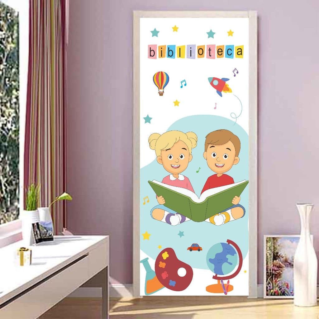 Papel adesivo de porta biblioteca, leitura escolar porta para sala de aula Tamanho: A 2.10 m x 90 cm