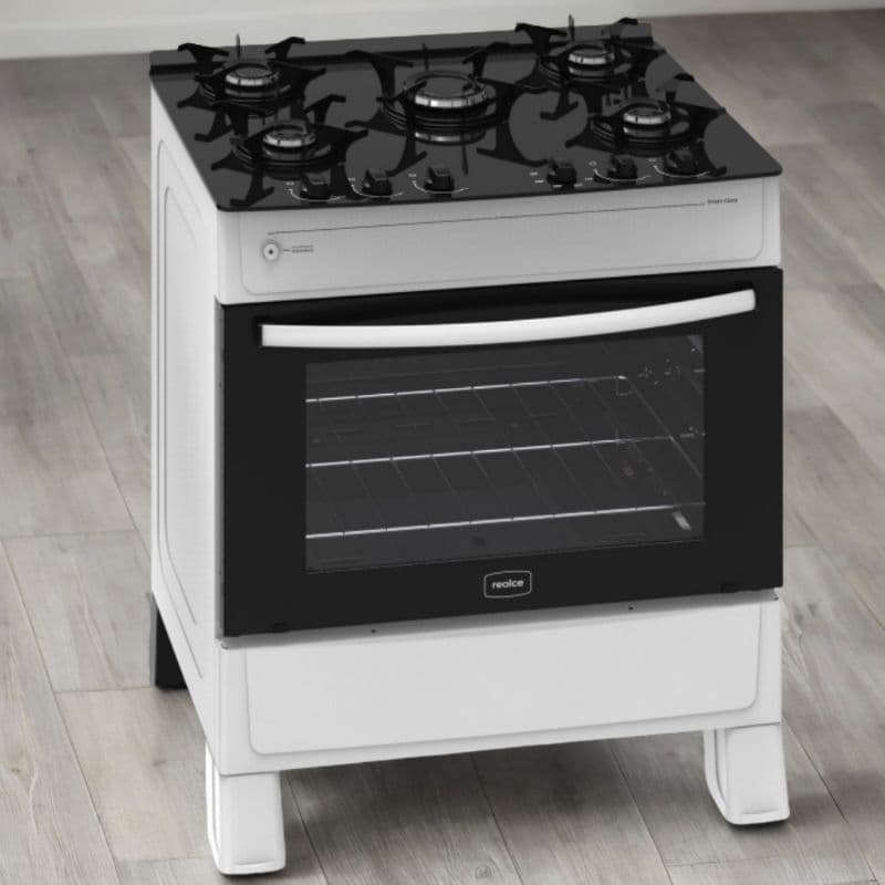 Fogão 5 bocas elétrico Queimadores Smart Glass Branco – REALCE ELETRODOMÉSTICOS #promoção casa decoração cozinha