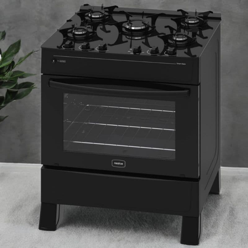 Fogão elétrico com 5 bocas preto Smart Glass – REALCE ELETRODOMÉSTICOS#casa # decoração promoção escritório móveis
