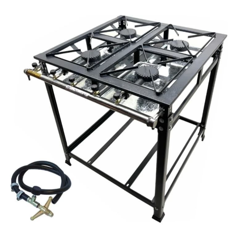 Fogão Fogareiro Industrial Alta Pressão 4 Bocas 30x30 Luxo + Brinde!