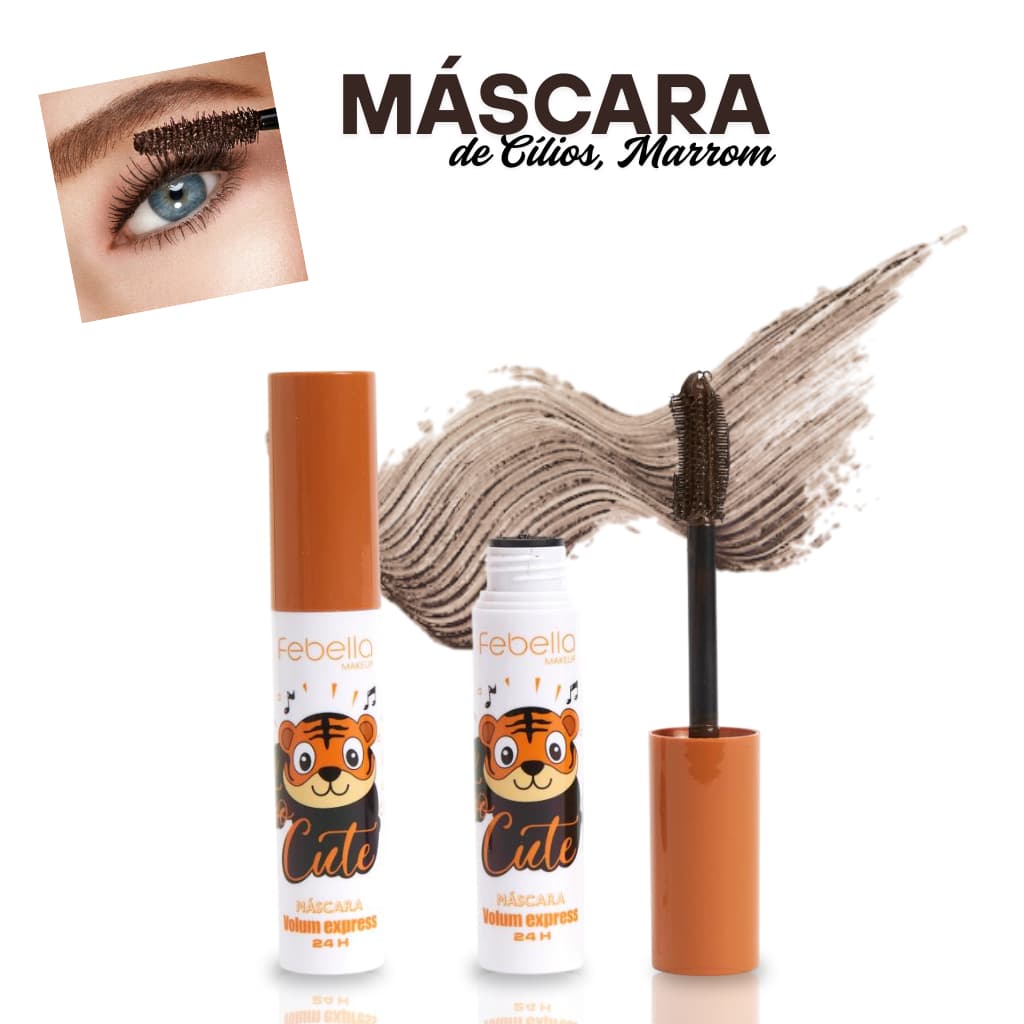 Máscara de Cílios Marrom Cute Febella, Volume com Naturalidade– Volume Natural 24h