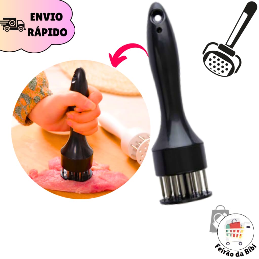 Amaciador Batedor de Carnes Bifes Frangos Furador Manual Churrasco Aço Inox