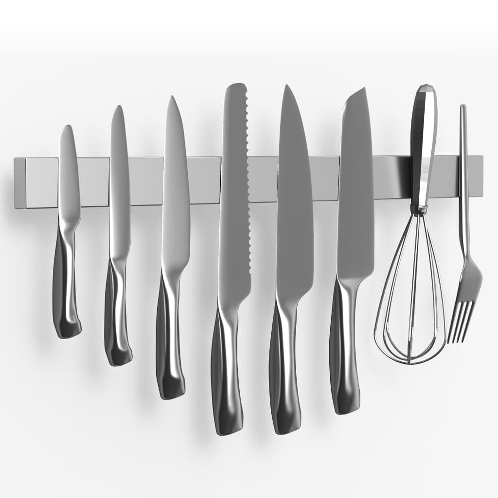 Barra magnética de aço inoxidável para facas com utensílios de cozinha pendurados