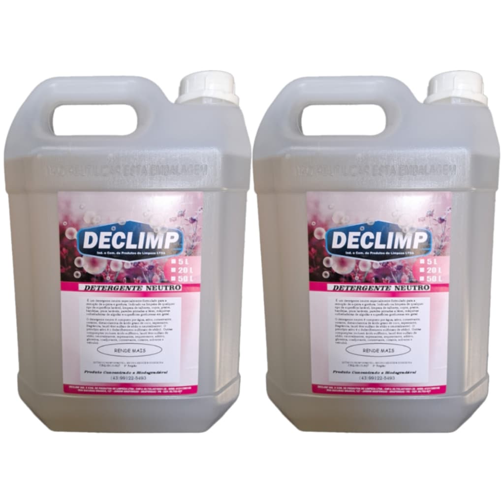 Kit Limpeza 2 Detergente Líquido Neutro 5L Declimp Rende Mais