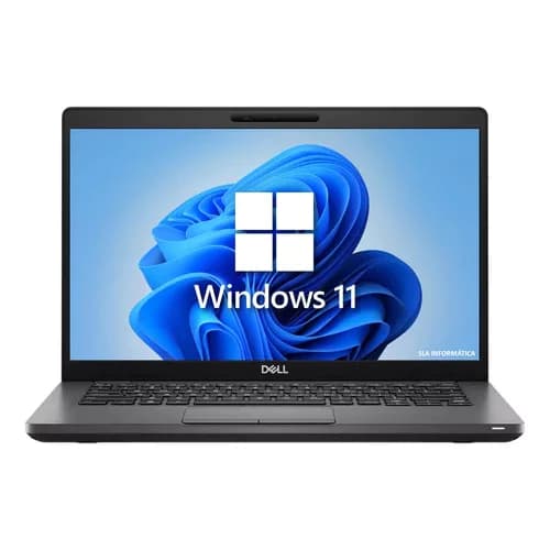 Notebook Dell 5400 aberto com tela do Windows 11 e teclado preto