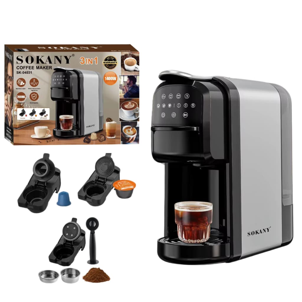 Cafeteira Elétrica Automática 3 em 1 da Sokany com Acessórios