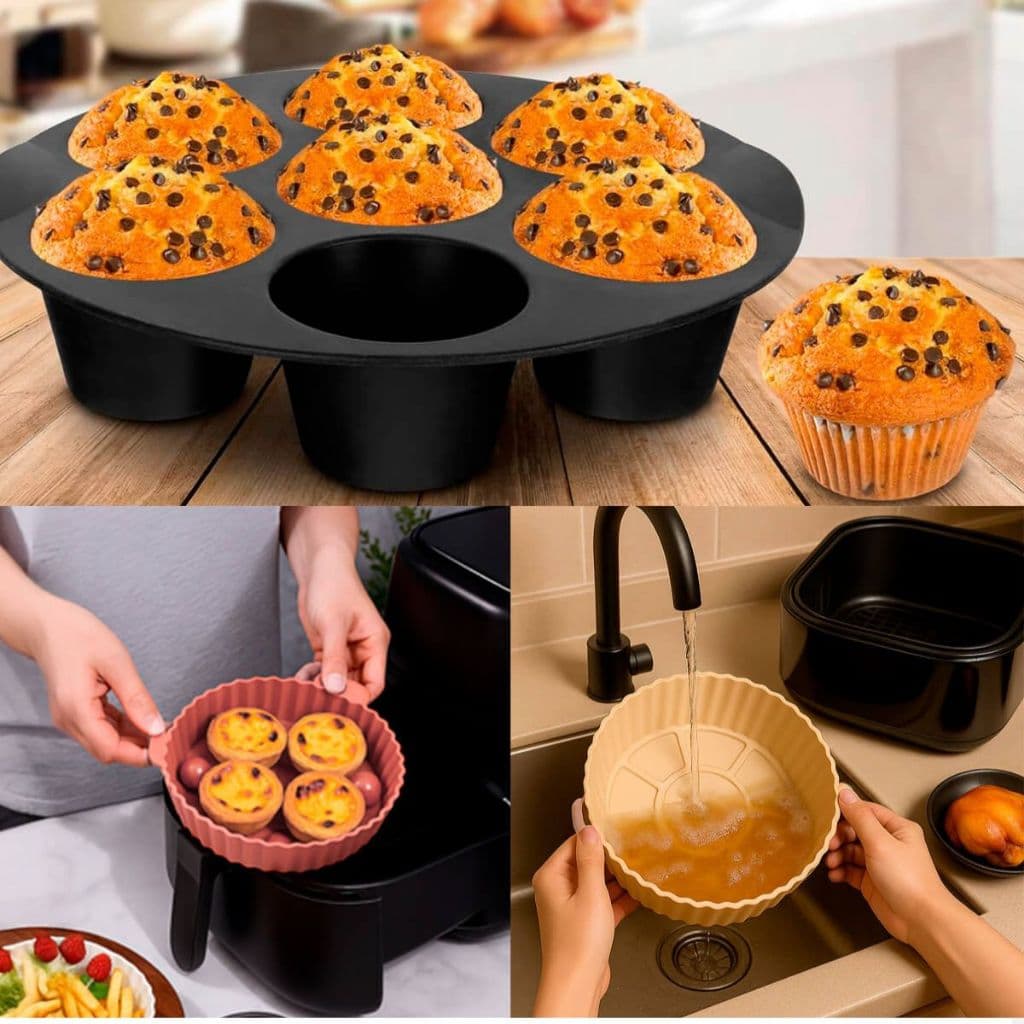 Kit Forma para Airfryer Silicone Air Fryer  Forma de Cupcake de Silicone com 7 Cavidade Reutilizável