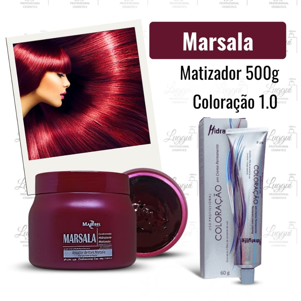 Combo Cabelos Vinho Marsala com Coloração 66.26 + Matizador Marsala 500g + OX 30 vol. Mairibel